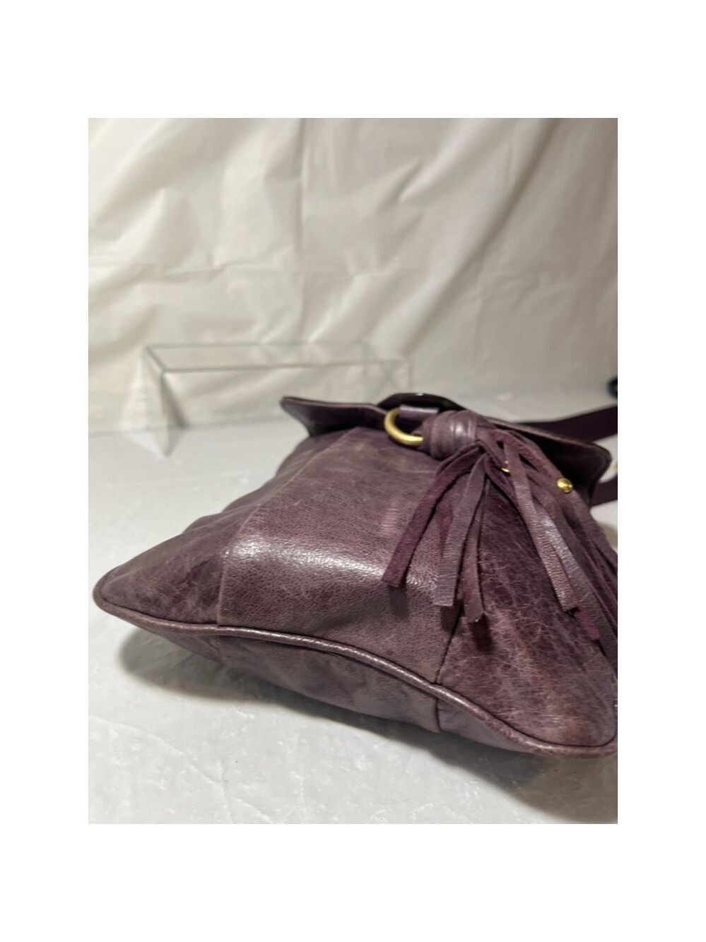 JUICY COUTURE WHIPSTITCH LEATHER TASSEL CROSSBODY BAG PURSE Plum Y2K - Picture 12 of 16